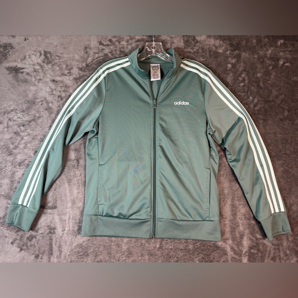 Adidas Womens Full Zip Track Jacket Green Medium 3-Stripe Activewear